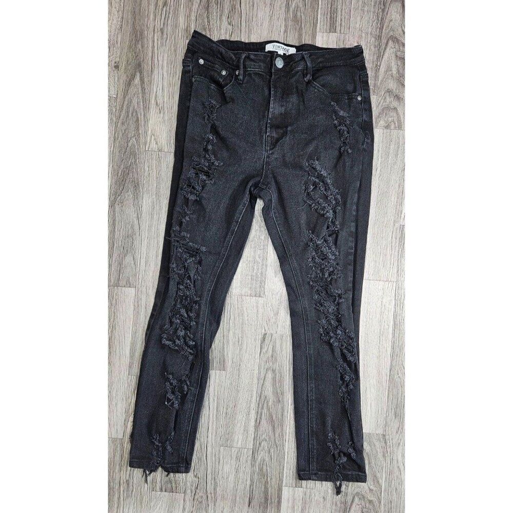 (3/$35) Vintage Almost Famous Size 9 Pockets Distressed Black Denim Jeans